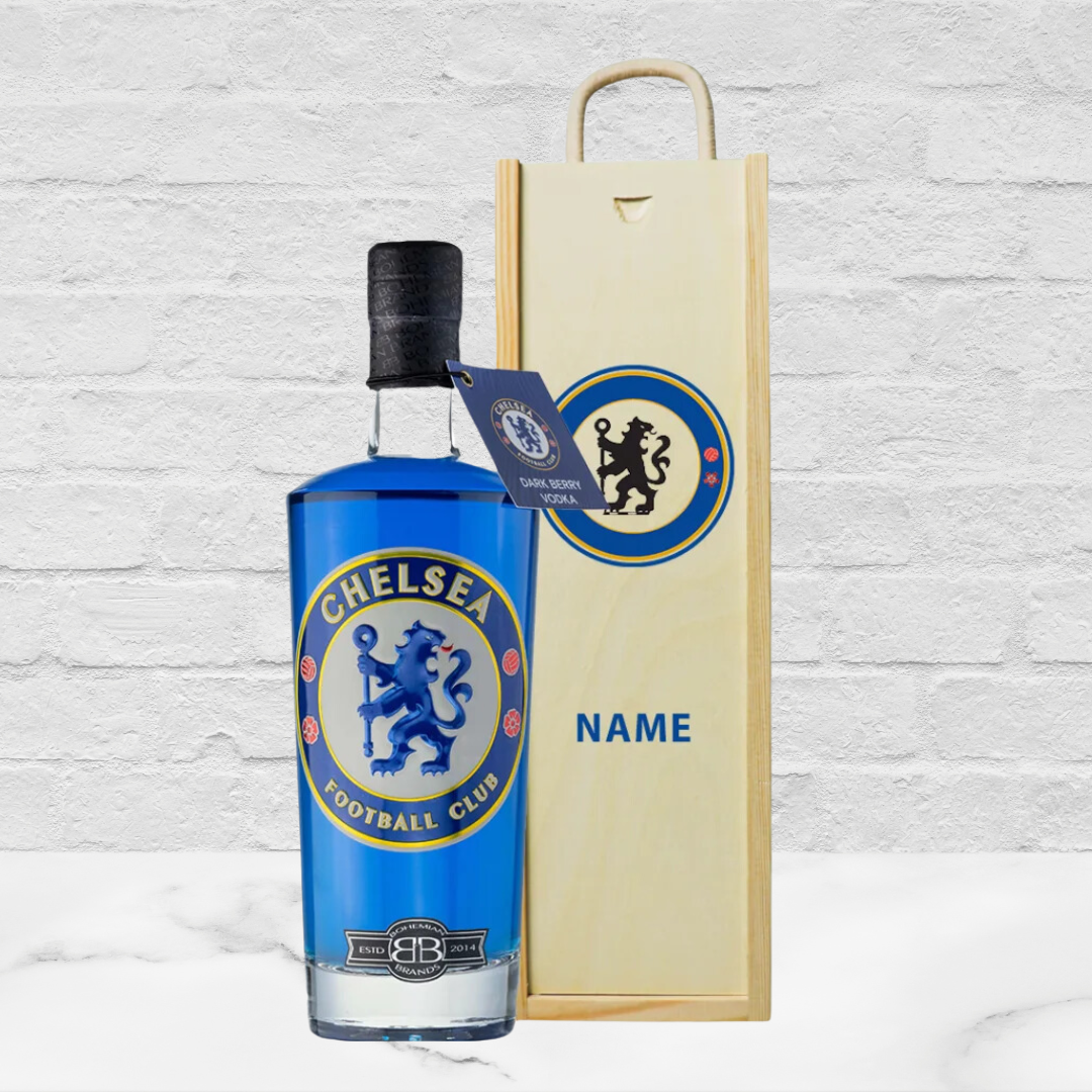 Chelsea Football Dark Berry Vodka in Personalised Presentation Box (70cl) - 37.5% ABV - BEERHUNTER
