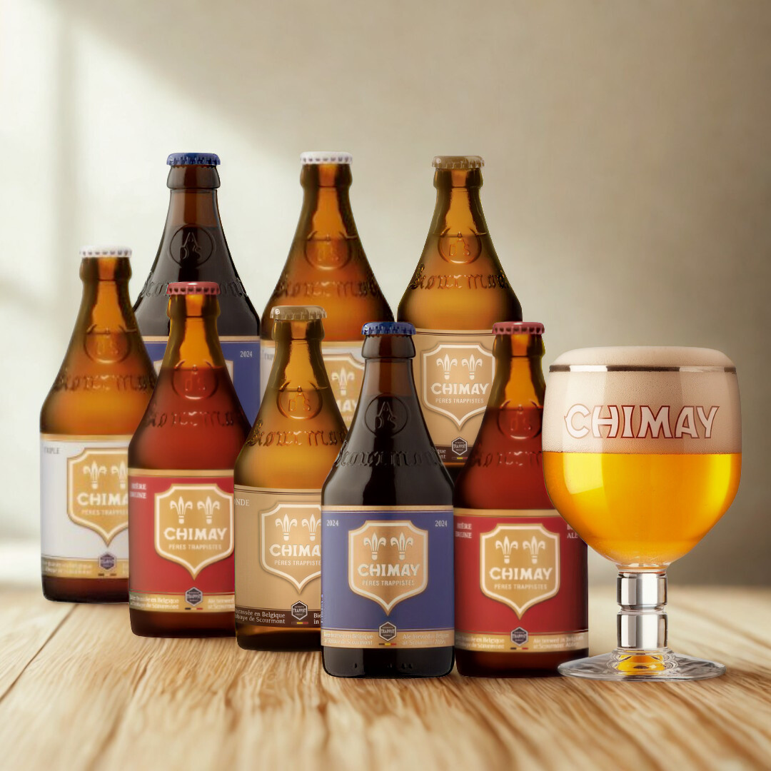 Chimay Belgian Trappist Ale Mixed Case 330ml Bottles with Free Chimay Glass (8 Pack)