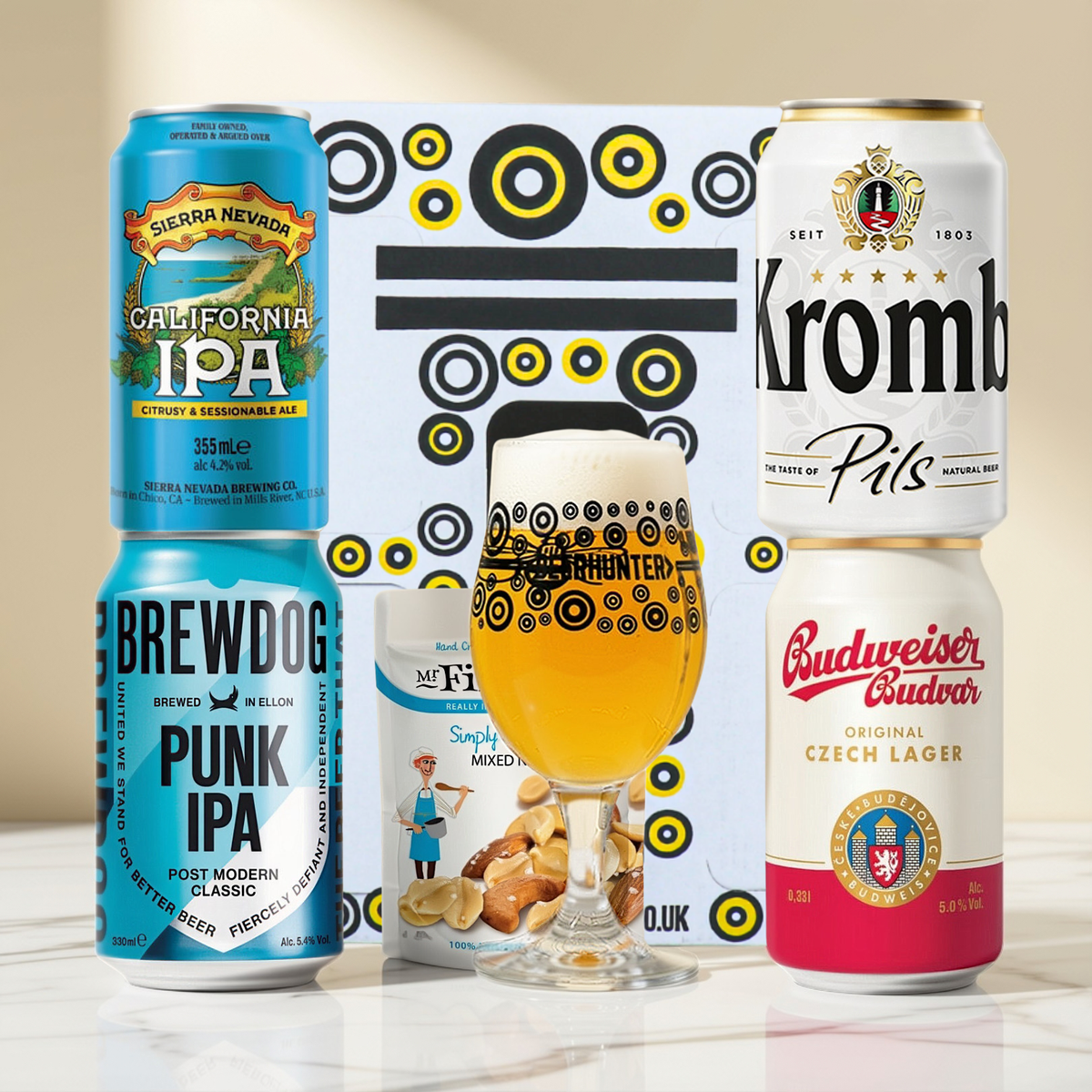 Craft Beer Mixed Beer Gift Set (4 x 330ml Cans) Brewdog, Sierra Nevada, Krombacher &amp; Budvar