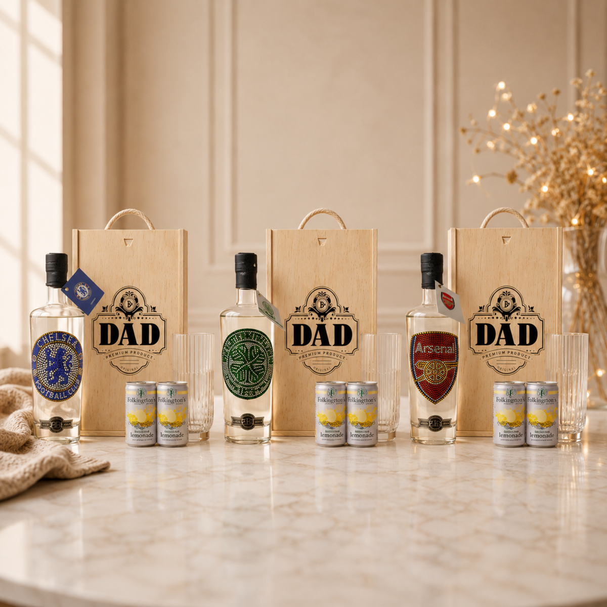 Best Dad Football Vodka Gift Set – Premium Club Vodka with Glass &amp; Folkington's Lemonades