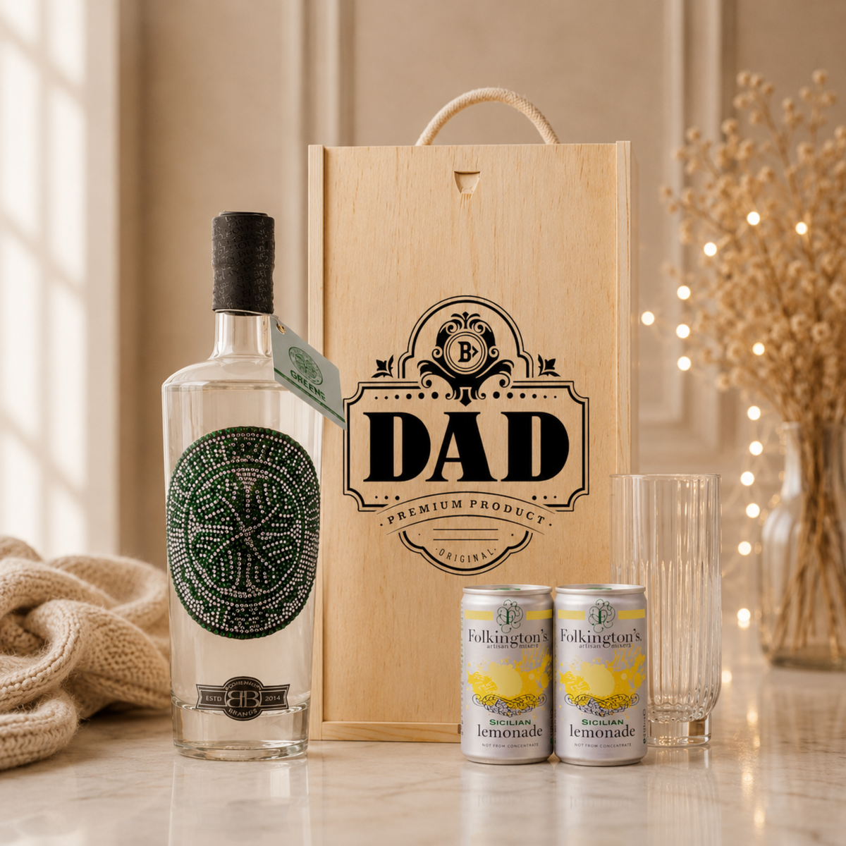 Best Dad Football Vodka Gift Set – Premium Club Vodka with Glass & Folkington's Lemonades