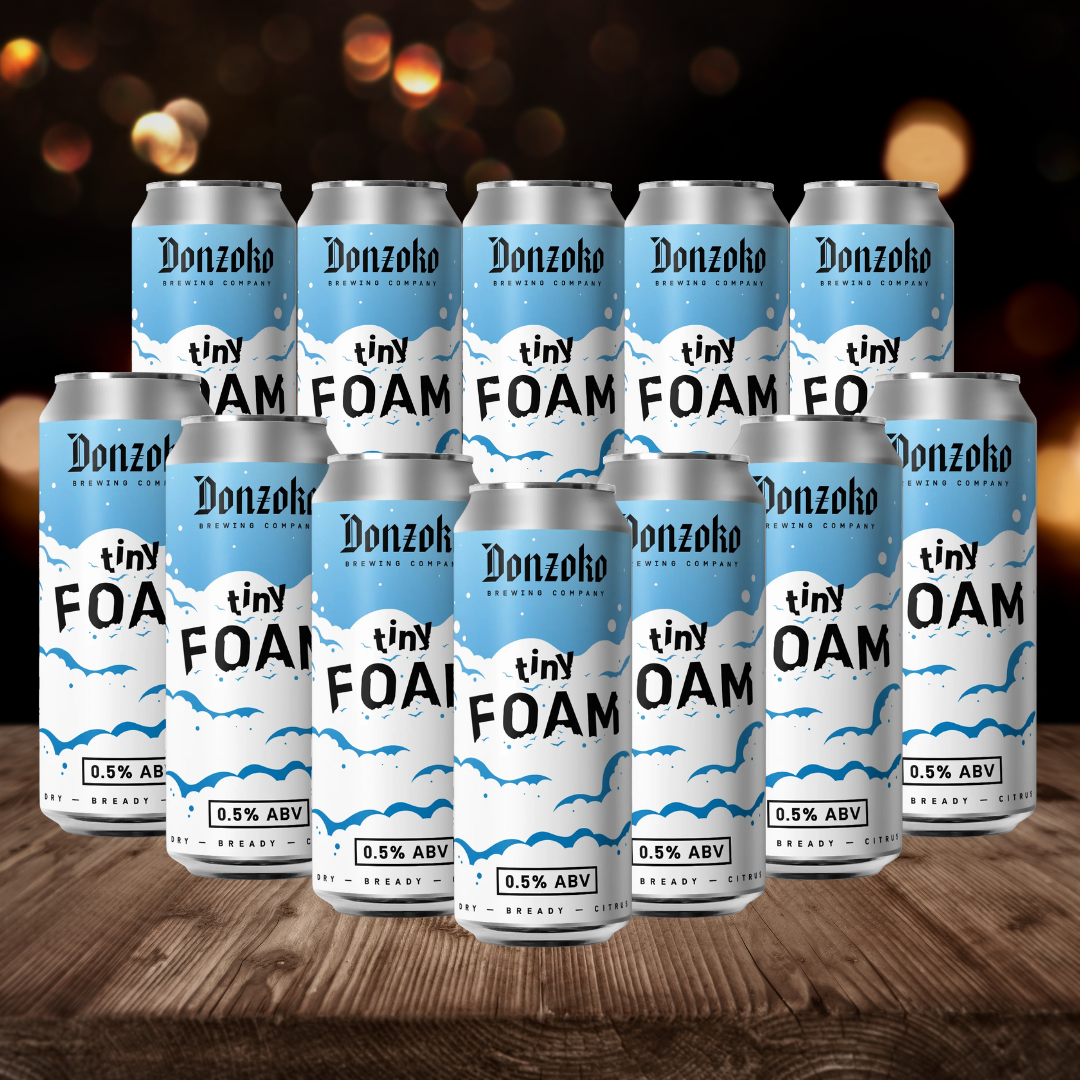 Donzoko &quot;Tiny Foam&quot; Scottish Alcohol-Free Lager 330ml Cans - 0.5% ABV (12 Pack) - BEERHUNTER