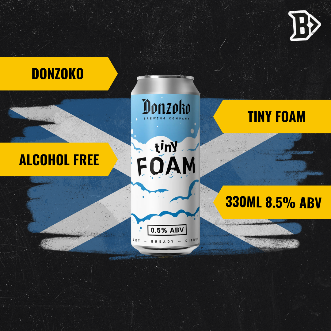 Donzoko "Tiny Foam" Scottish Alcohol-Free Lager 330ml Cans - 0.5% ABV (12 Pack) - BEERHUNTER