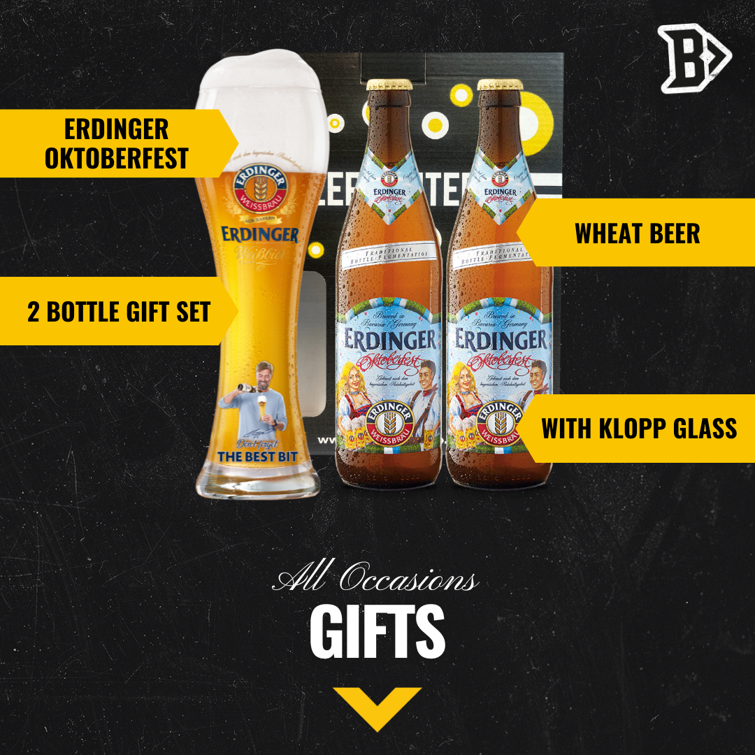 Erdinger Oktoberfest German Beer 500ml Bottles Gift Set with Klopp Glass - 5.7% ABV (2 Pack)