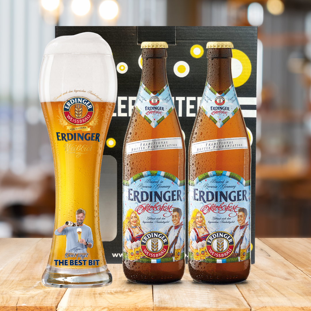 Erdinger Oktoberfest German Beer 500ml Bottles Gift Set with Klopp Glass - 5.7% ABV (2 Pack)