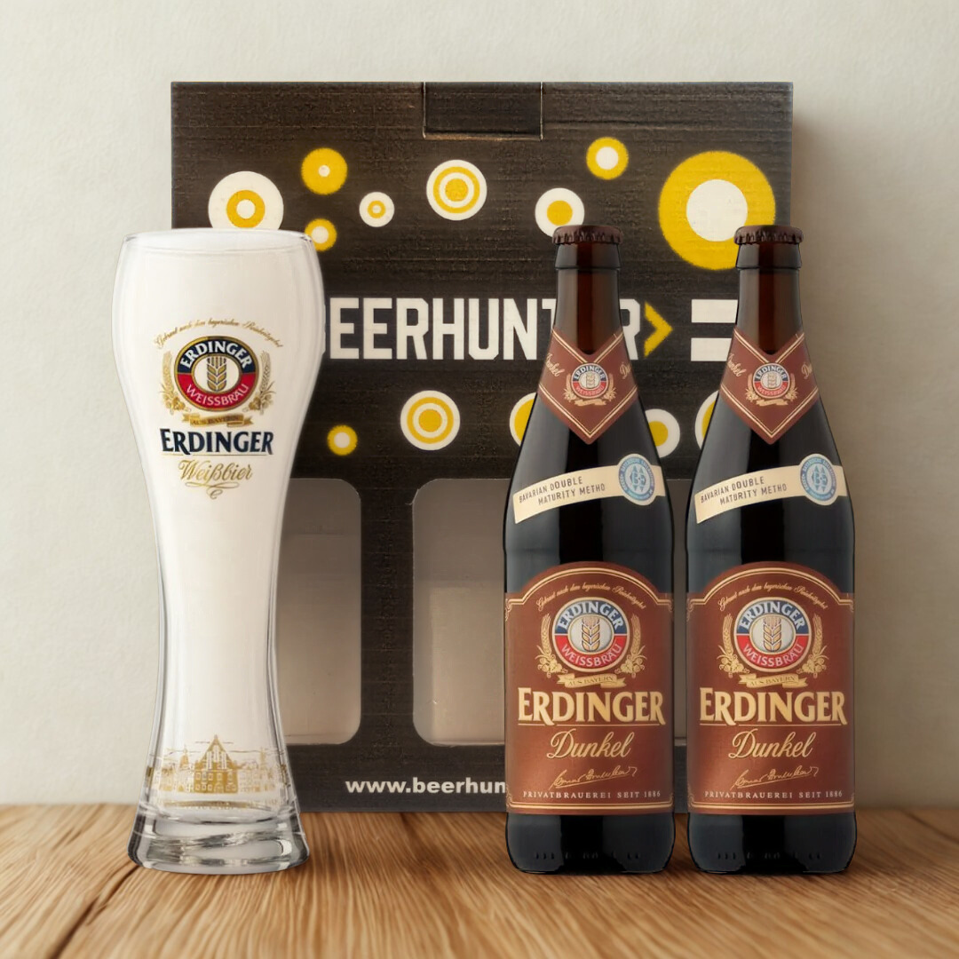 ERDINGER Dunkel German Beer Gift Set with Official ERDINGER Glass (2 Pack)