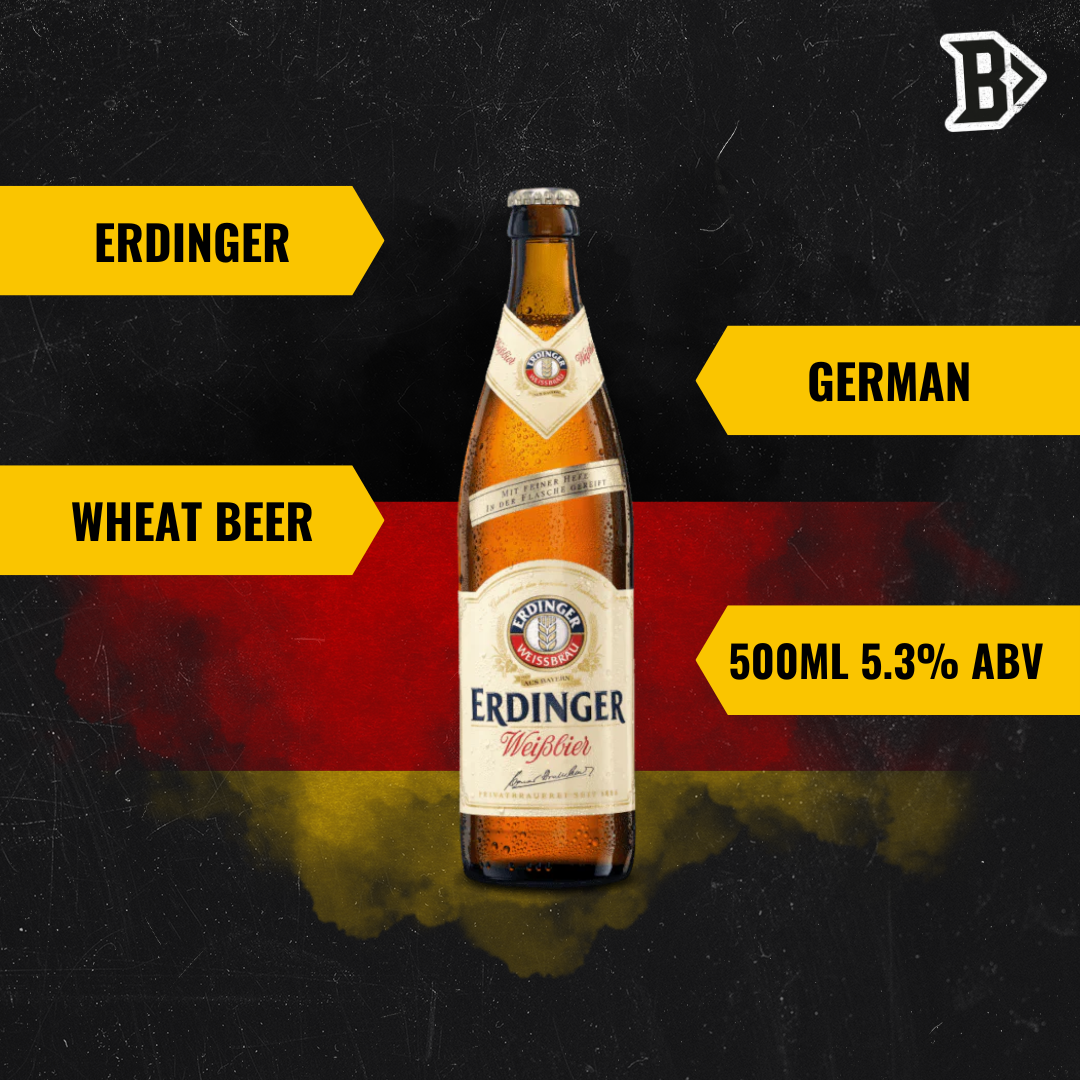 ERDINGER German Wheat Beer 500ml Bottles with Limited Edition Football Euro's Glass - 5.3% ABV (8 Pack) - BEERHUNTER