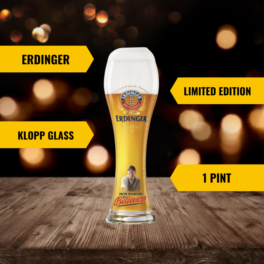 ERDINGER Klopp Limited Edition &quot;From Doubters to Believers&quot; Pint Glass - BEERHUNTER