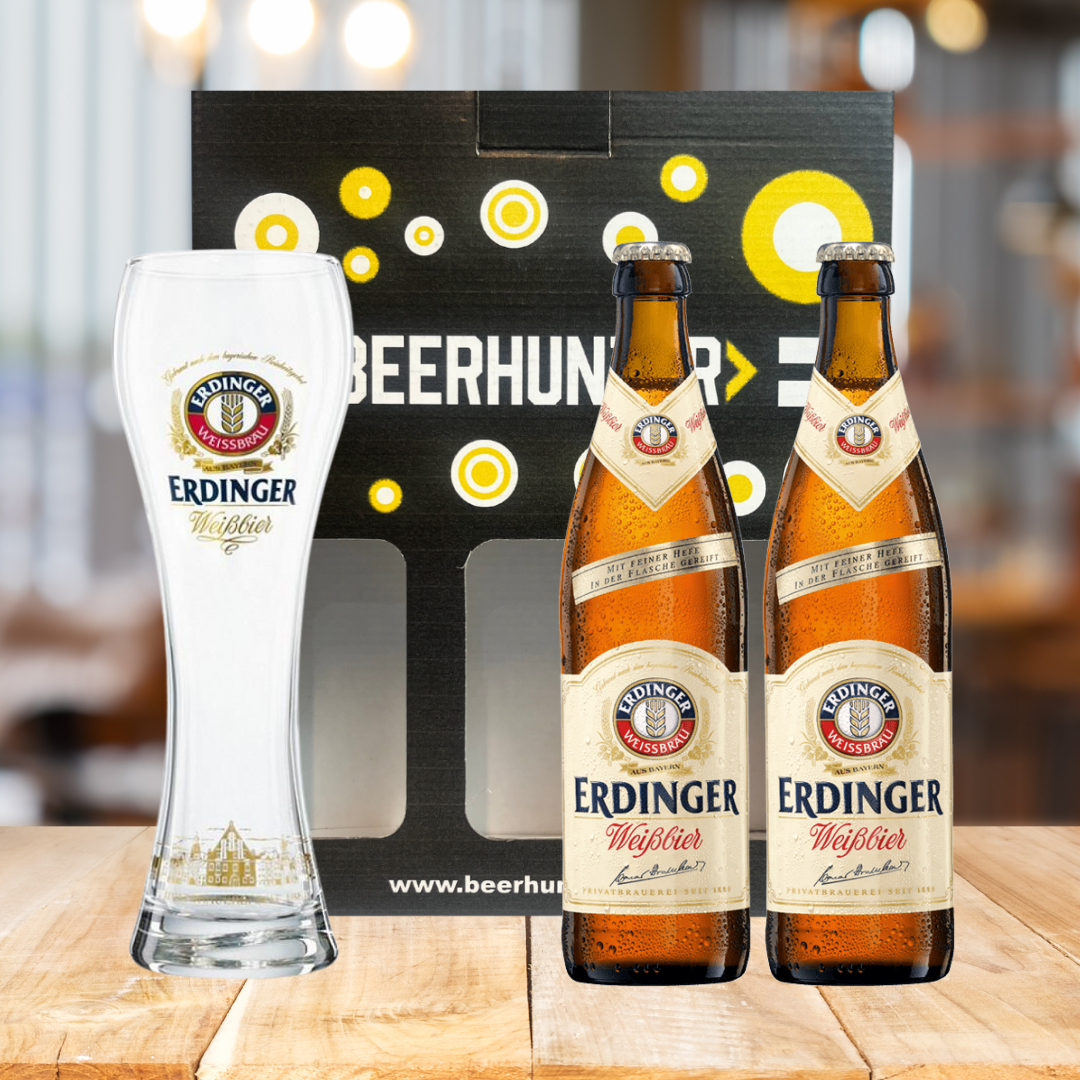 ERDINGER Weissbier German Wheat Beer Gift Set with Official ERDINGER Glass (2 Pack) - BEERHUNTER