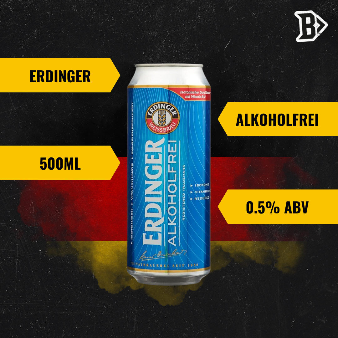 Erdinger Alkoholfrei German Alcohol Free Wheat Beer 500ml Cans - 0.5% ABV (24 Pack) - BEERHUNTER