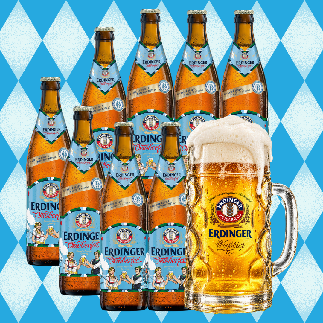 ERDINGER Oktoberfest Beer 500ml Bottles with FREE Erdinger Stein - 5.7% ABV (8 Pack)