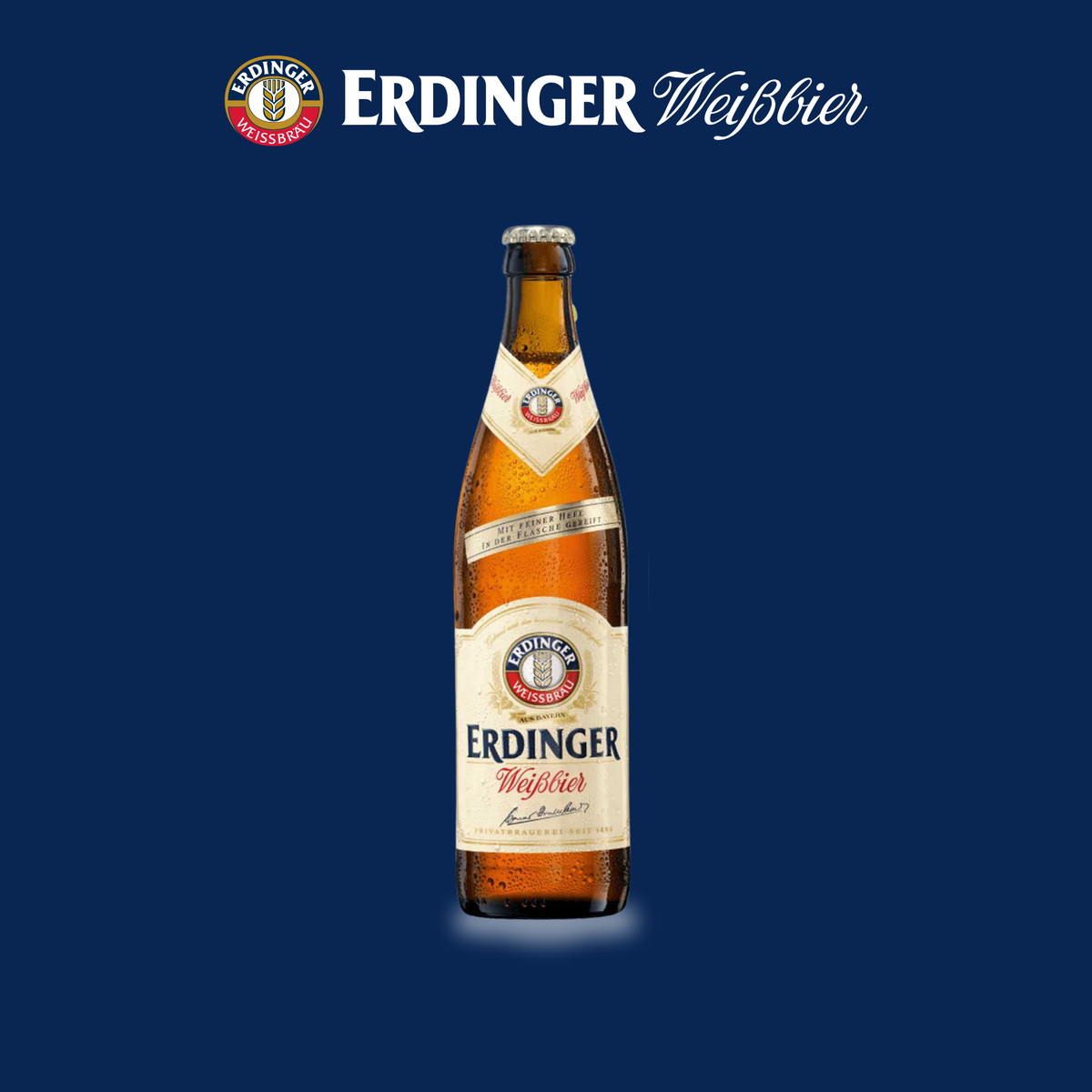 Erdinger Weissbier 500ml Bottles (8 Pack) with FREE Thomas Müller Legends Football Glass – German Wheat Beer 5.3% ABV