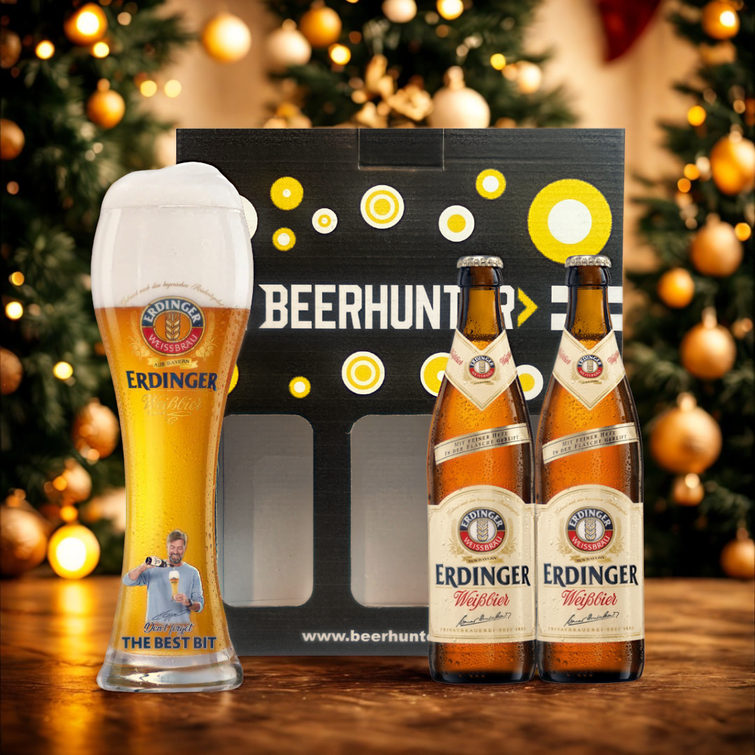 Erdinger Weissbier German Wheat Beer 500ml Bottles Gift Set with Klopp Glass - 5.3% ABV (2 Pack)
