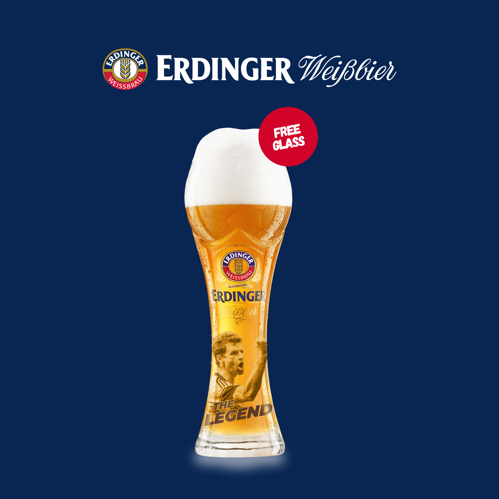 Erdinger Weissbier 500ml Bottles (8 Pack) with FREE Thomas Müller Legends Football Glass – German Wheat Beer 5.3% ABV