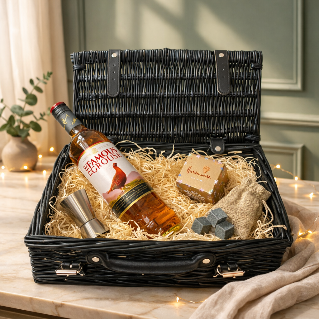 Famous Grouse Single Grain Whisky 14" Gift Hamper with Chocolates and Accessories 70cl (40% ABV)