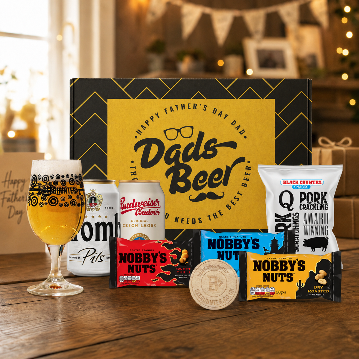 Father's Day Lager Beer Gift Differently Set for Dad with Beer Glass &amp; Snacks (2 Pack)