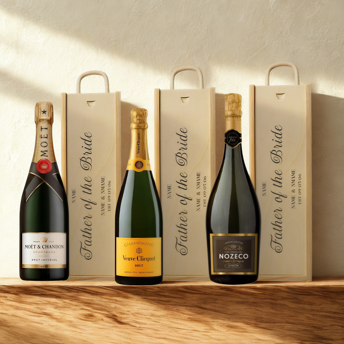 Personalised Father of the Bride Champagne &amp; Sparkling Gift Set with Wooden Presentation Box