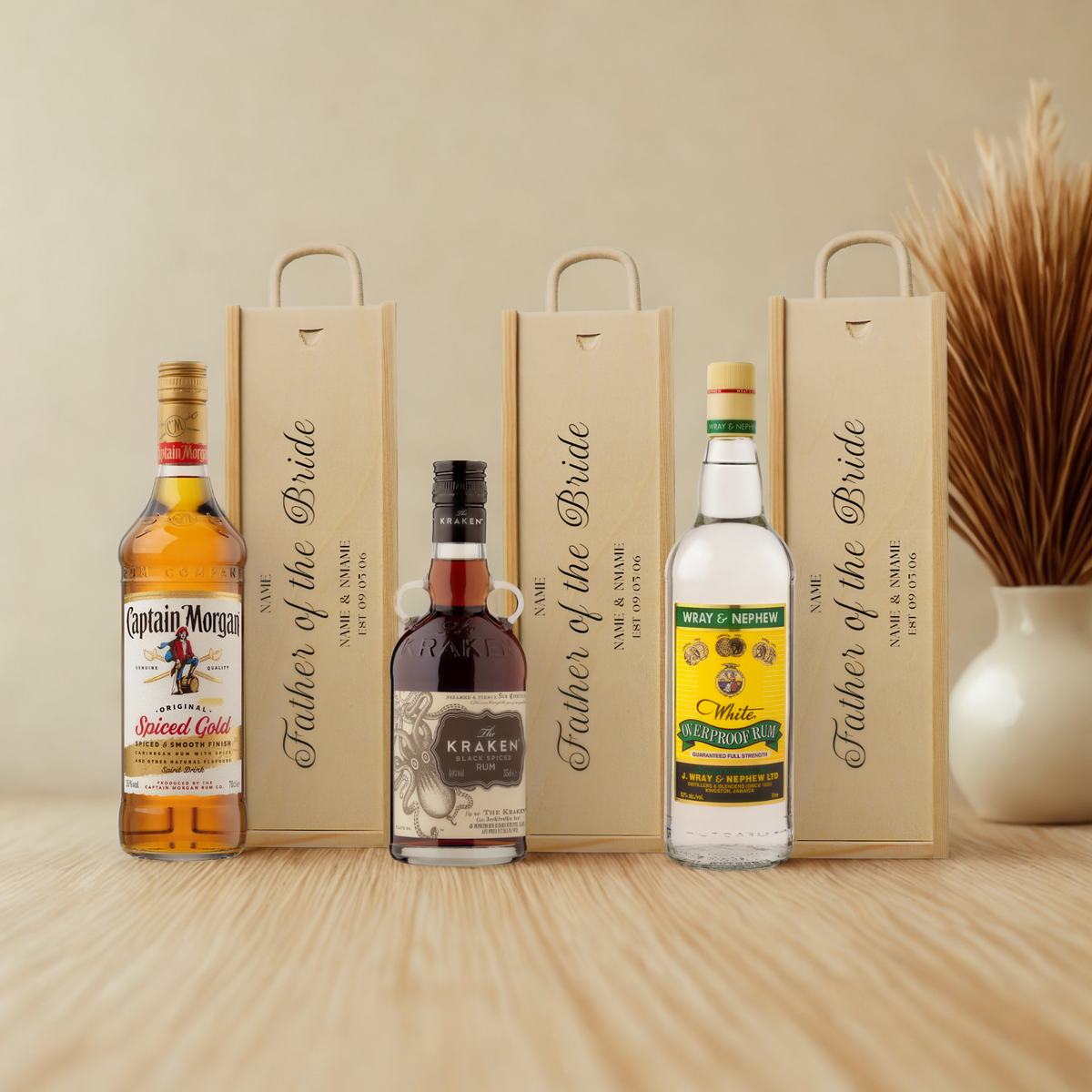 Personalised Father Of The Bride Rum Gift Set With Wooden Presentation Box
