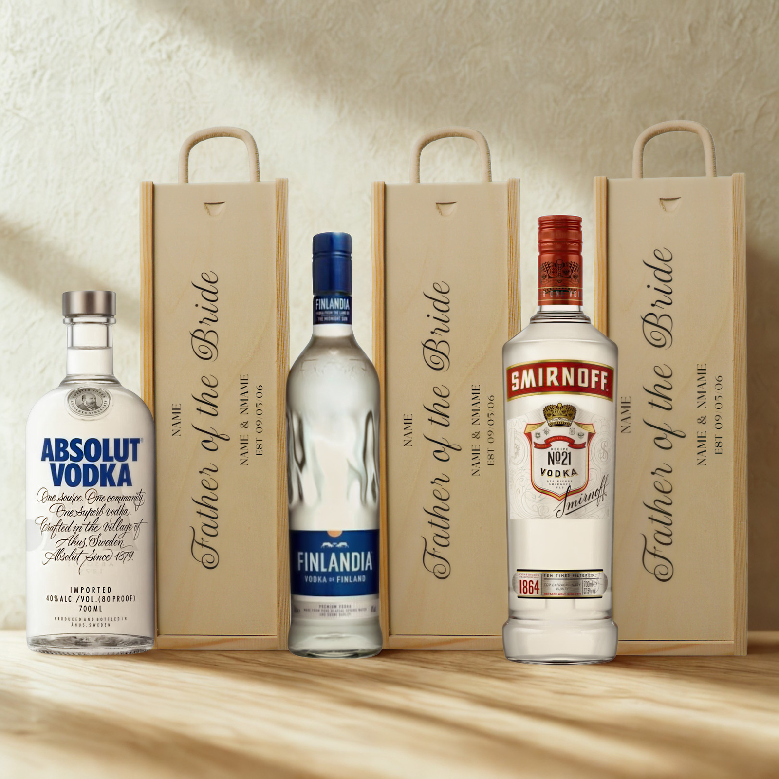 Personalised Father of the Bride Vodka Gift Set with Wooden Gift Box