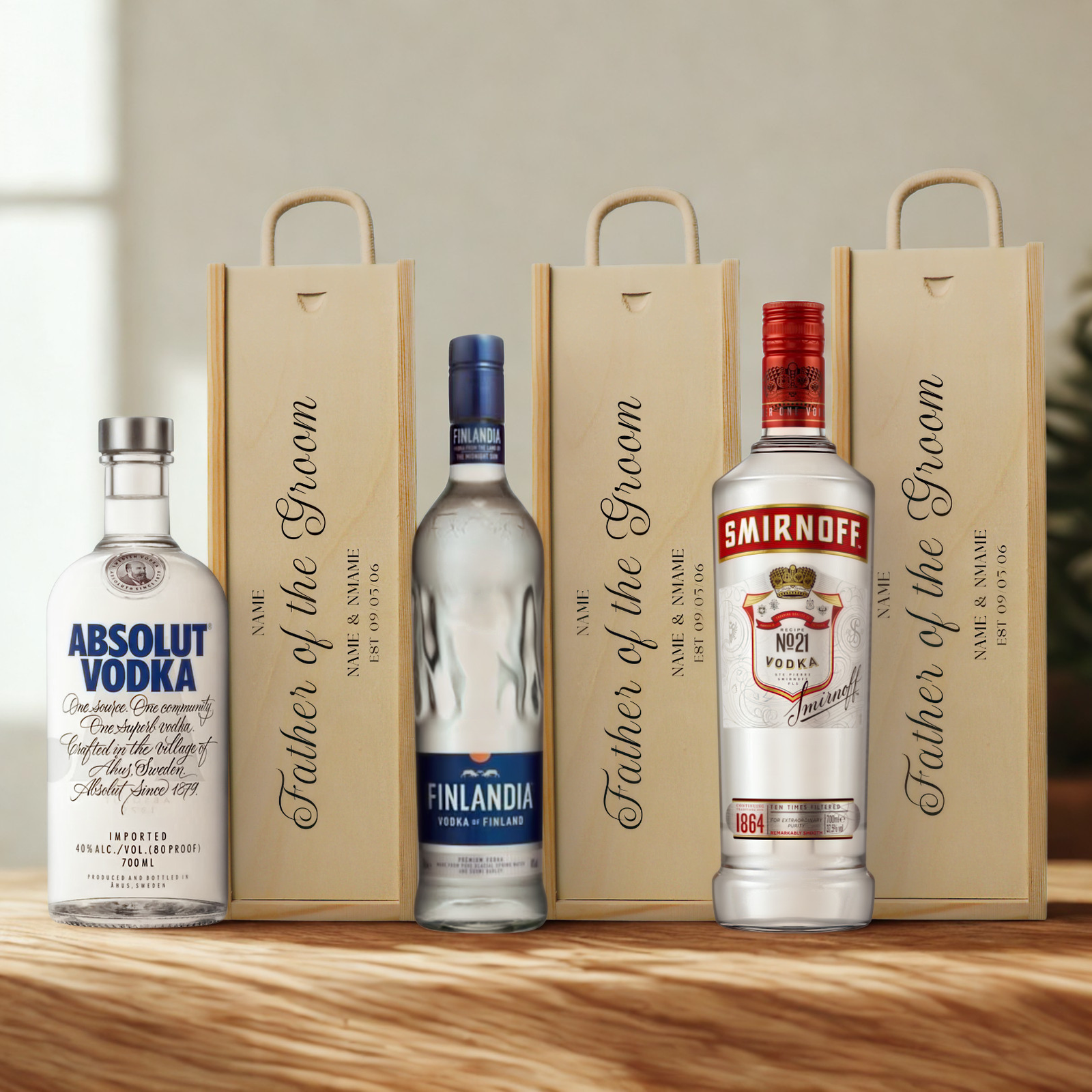 Personalised Father of the Groom Vodka Gift Set with Wooden Gift Box