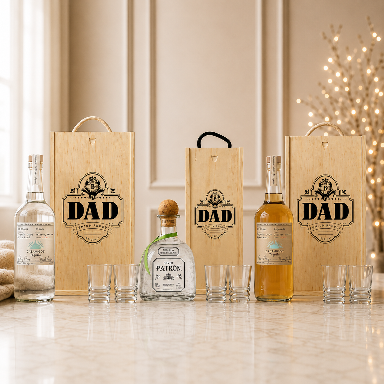 Best Dad Tequila Gift Set Premium Tequila with Shot Glasses – 70cl
