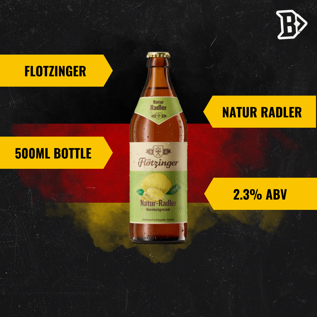 Flotzinger Natur Radler German Beer 500ml Bottles – 2.3% ABV (12 Pack) - BEERHUNTER