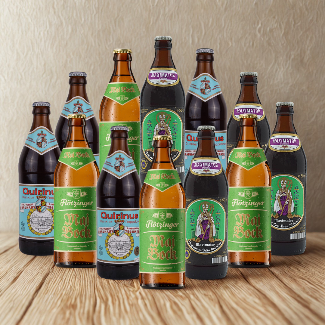 German Bock Beer Mixed Case (12 Pack) – Augustiner Maximator, Flötzinger Maibock &amp; Tegernseer Quirinus Doppelbock