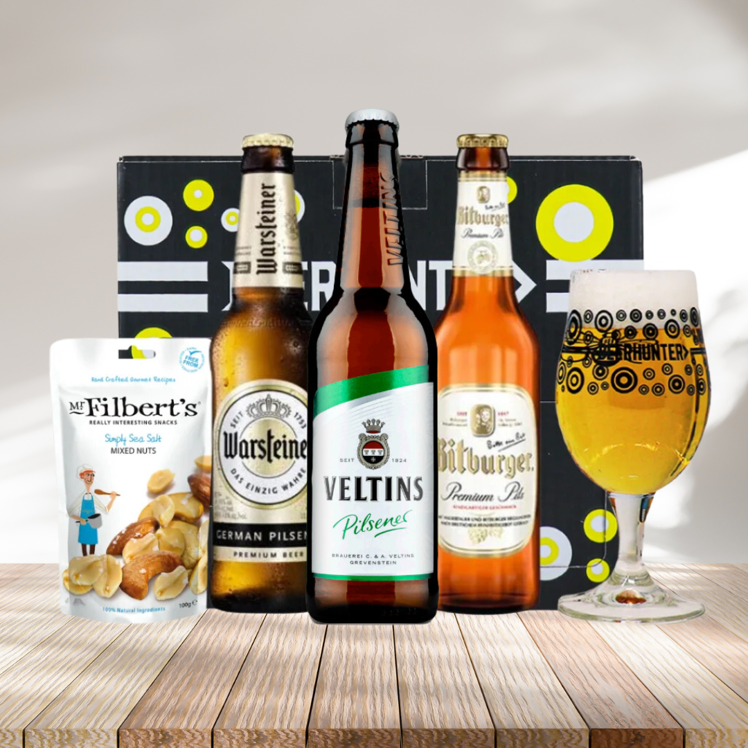 German Breweries Mixed Beer Gift Set with Glass (3 Pack) - Veltins, Bitburger & Warsteiner Pilsner - BEERHUNTER