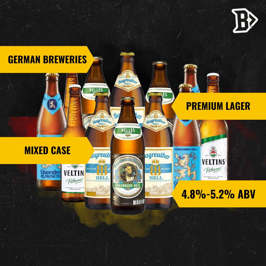 Best of German Breweries Premium Lager Mixed Case 500ml Bottles (12 Pack) – Augustiner, Löwenbräu, Veltins & Bayreuther Hell