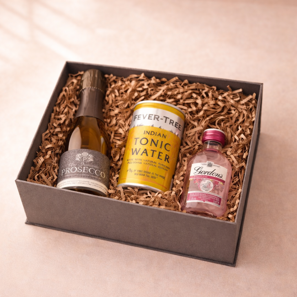 Prosecco &amp; Gordon's Gin Gift Set in Engraved Rose Gold Box for Mum