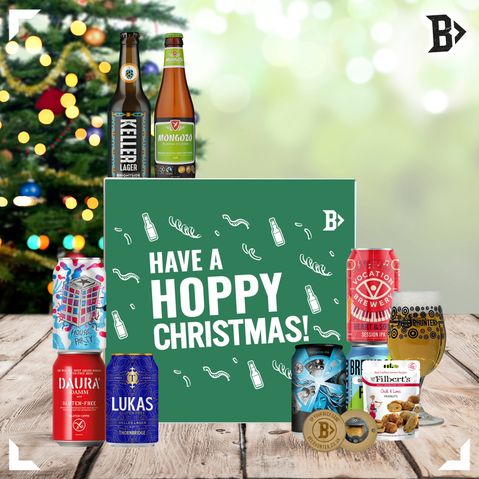 Gluten Free Beer Hoppy Christmas Gift Box with Glass – Premium Gluten Free Craft Beer Selection (8 Pack)