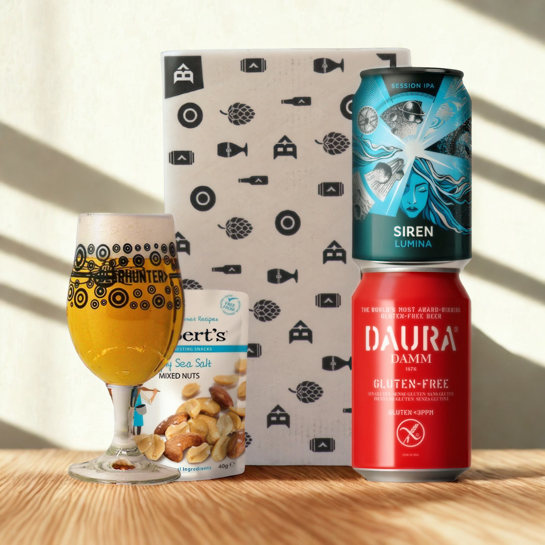 Gluten Free &amp; Vegan Craft Beer 2 Can Gift Set with Beer Hunter Glass (330ml Cans)