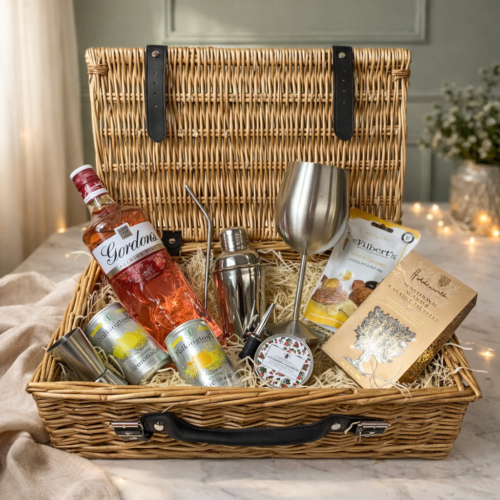 Gordons Pink Gin 16" Luxury Gift Hamper with Chocolates and Accessories - 70cl (37.5%ABV)