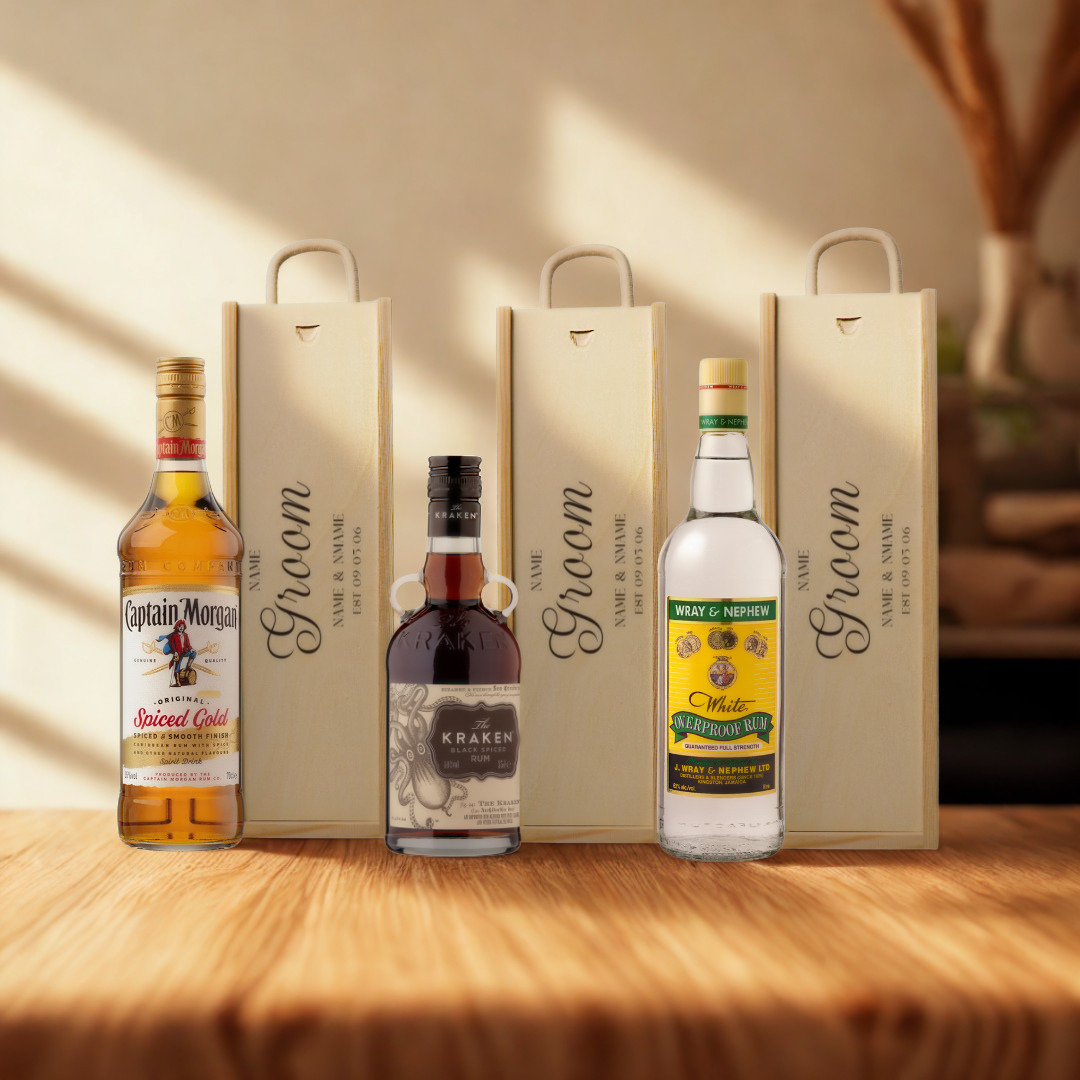 Personalised Groom Rum Gift Set with Wooden Presentation Box