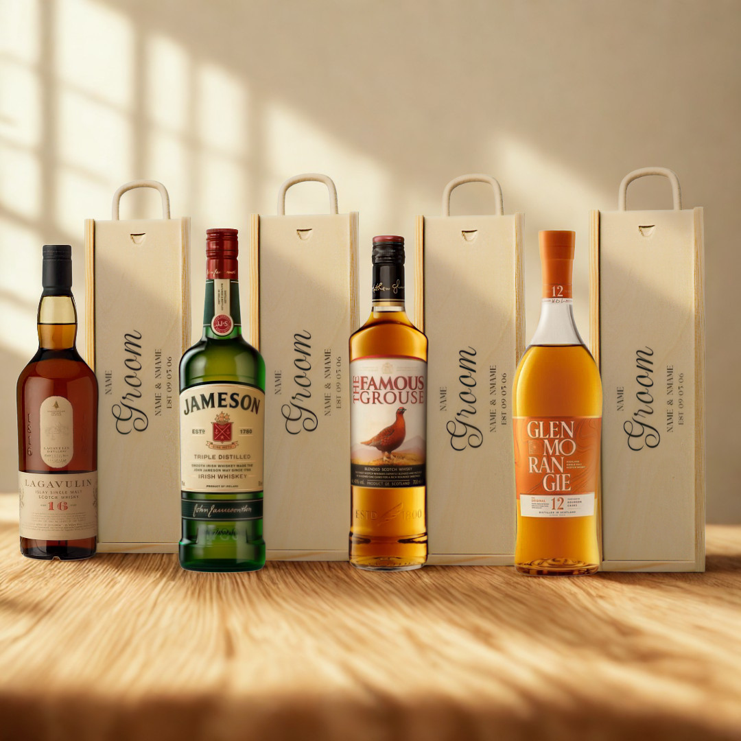Personalised Groom Whisky Gift Set with Wooden Presentation Box