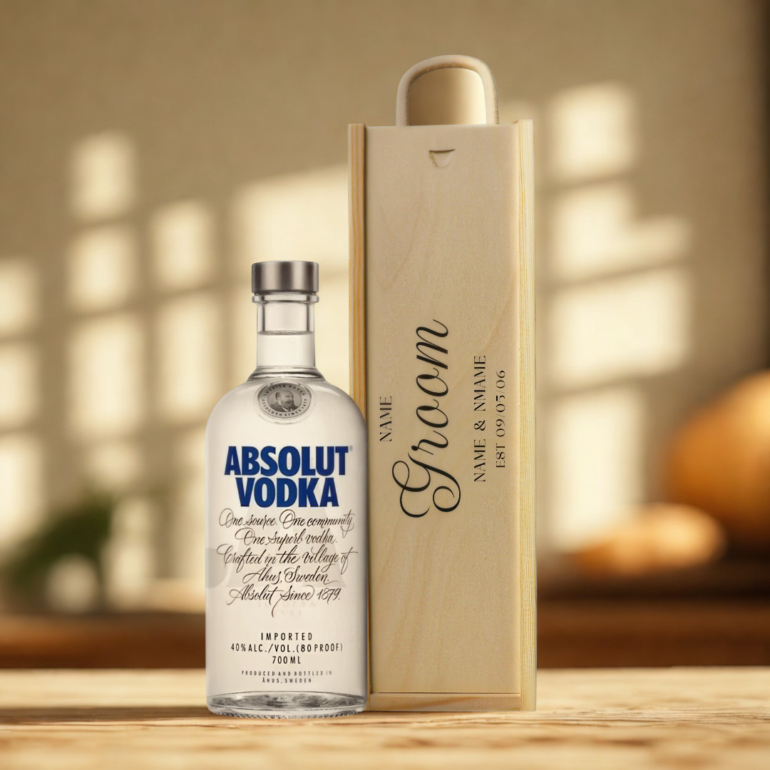 Personalised Groom Vodka Gift Set with Wooden Gift Box