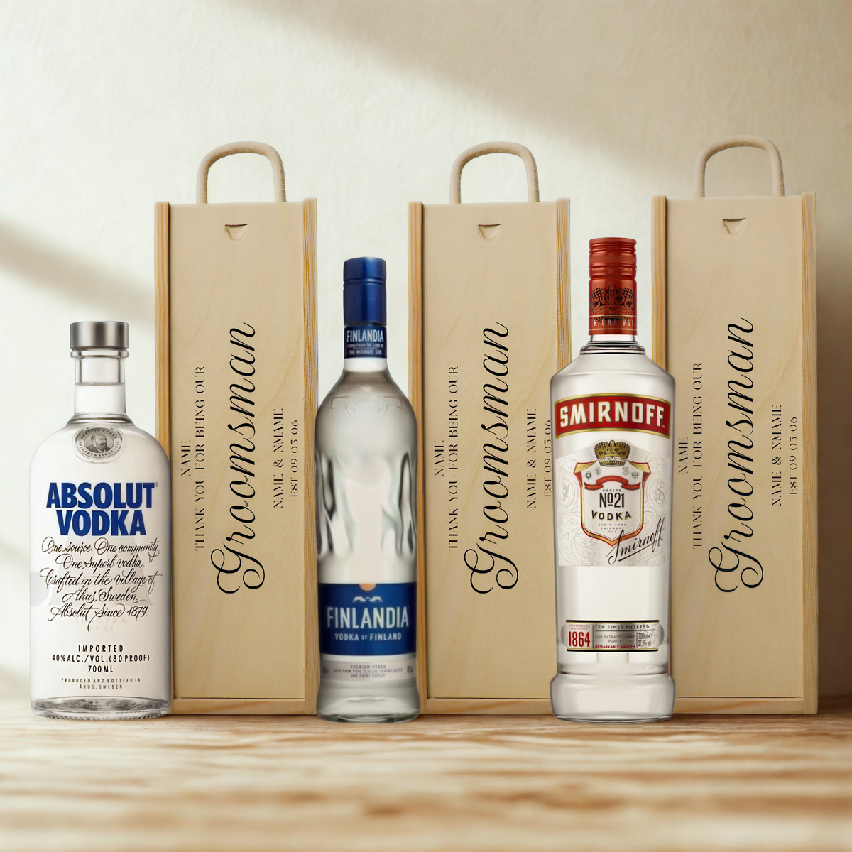 Personalised Groomsmen Vodka Gift Set with Wooden Gift Box