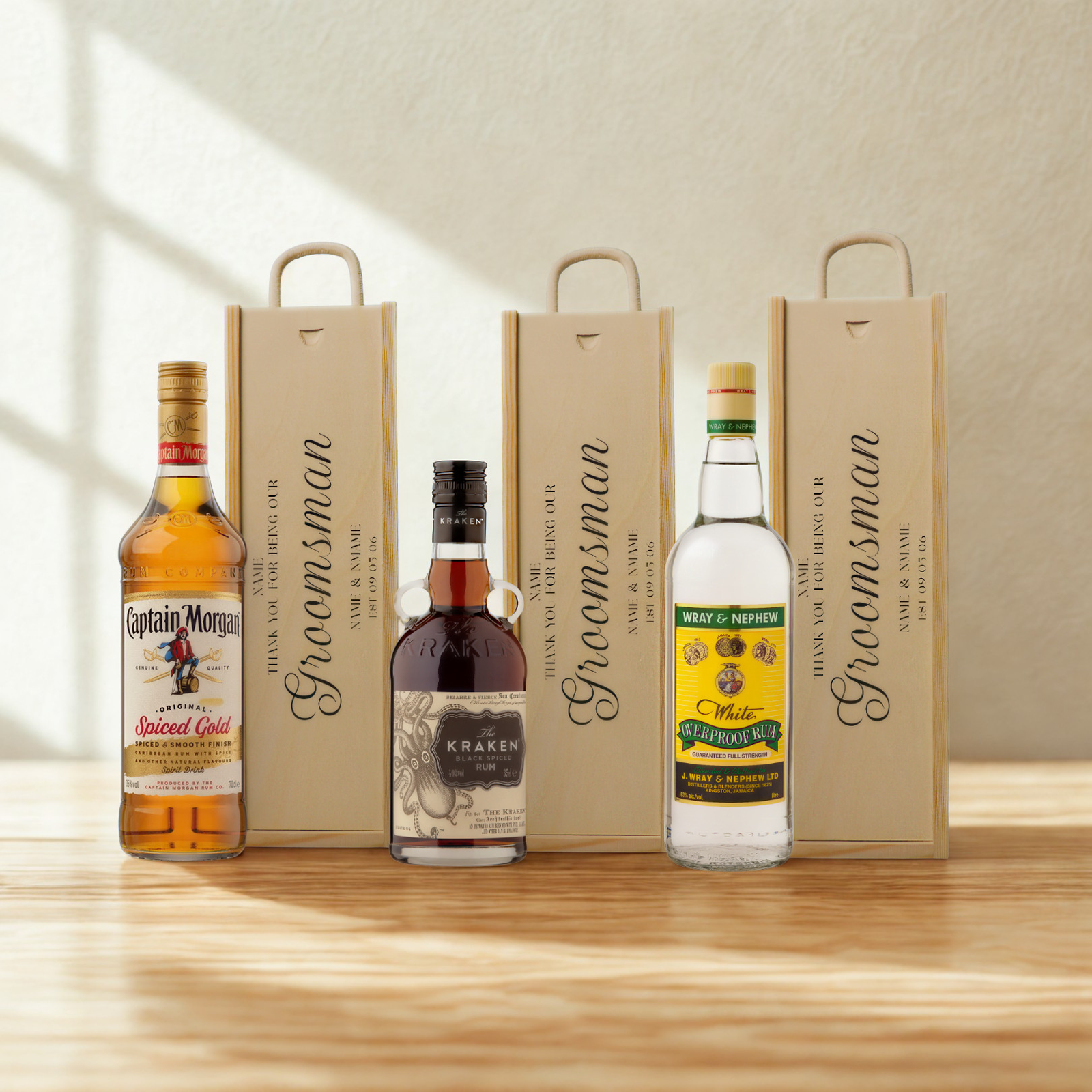 Personalised Groomsmen Rum Gift Set with Wooden Gift Box