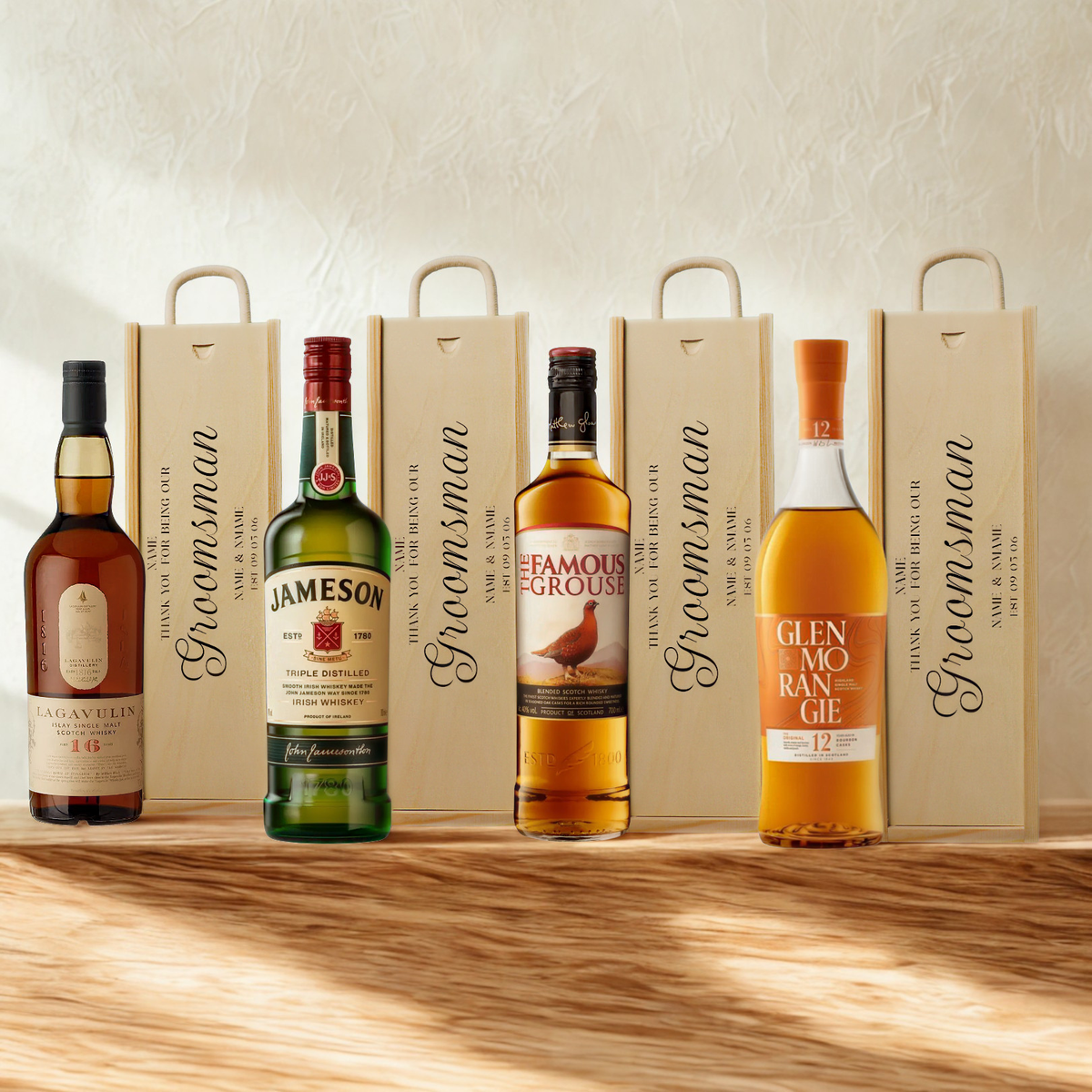 Personalised Groomsmen Whisky Gift Set with Wooden Gift Box
