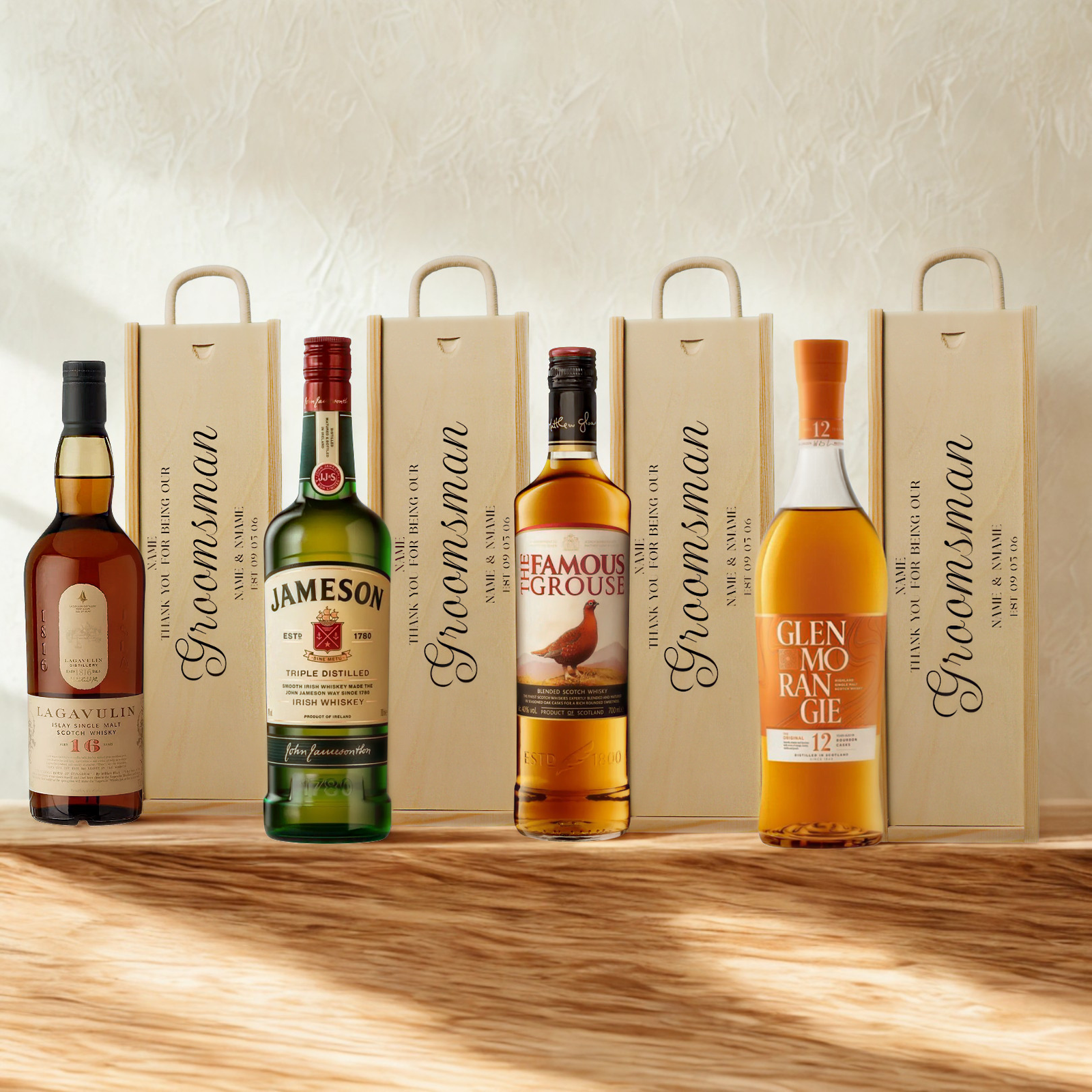 Personalised Groomsmen Whisky Gift Set with Wooden Gift Box