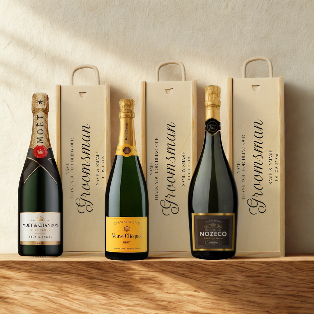 Personalised Groomsmen Champagne & Sparkling Gift Set with Wooden Presentation Box