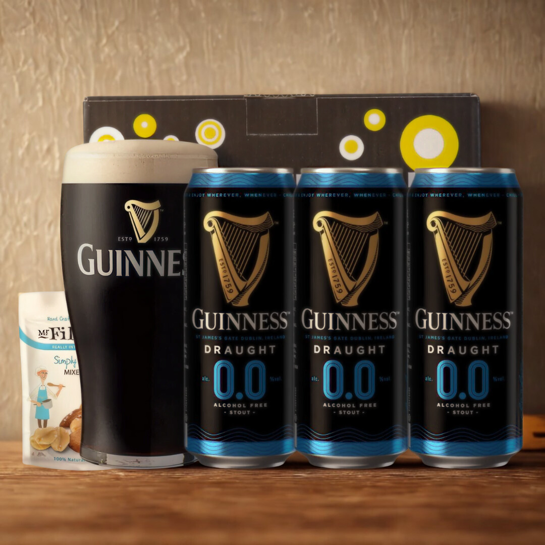 Guinness Draught 0.0% Stout Cans Gift Set with Pint Glass (3 Pack)