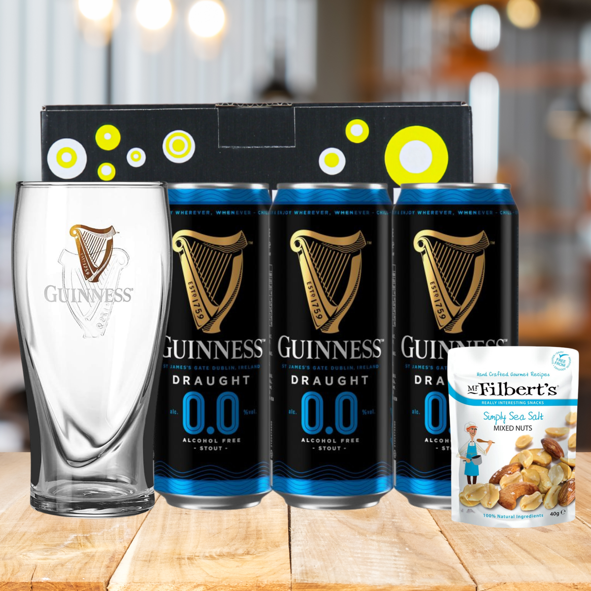 Guinness Draught 0.0% Stout Cans Gift Set with Guinness Gravity Pint Glass (3 Pack)