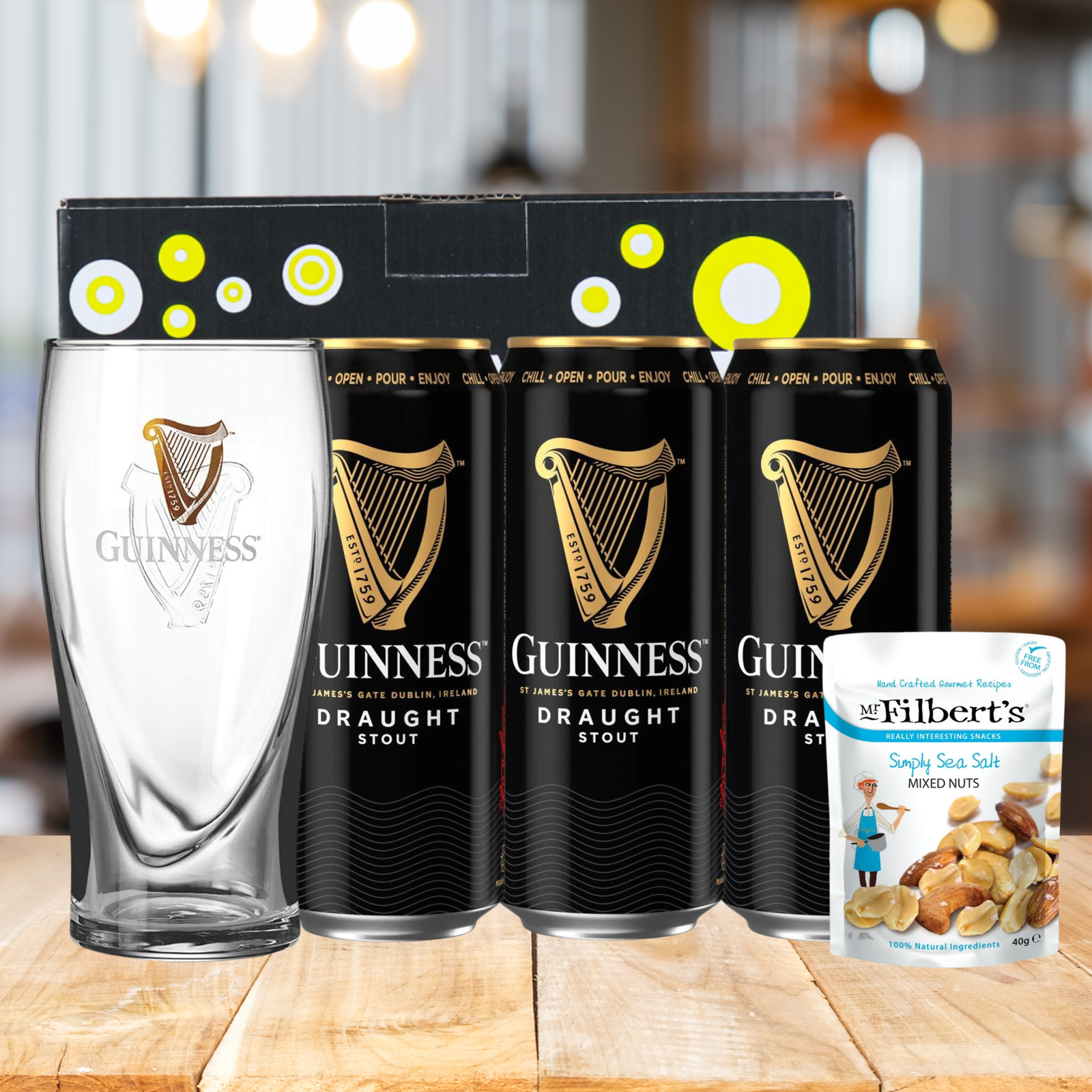 Guinness Draught Stout Cans Gift Set with Pint Glass (3 Pack) - 4.2% ABV