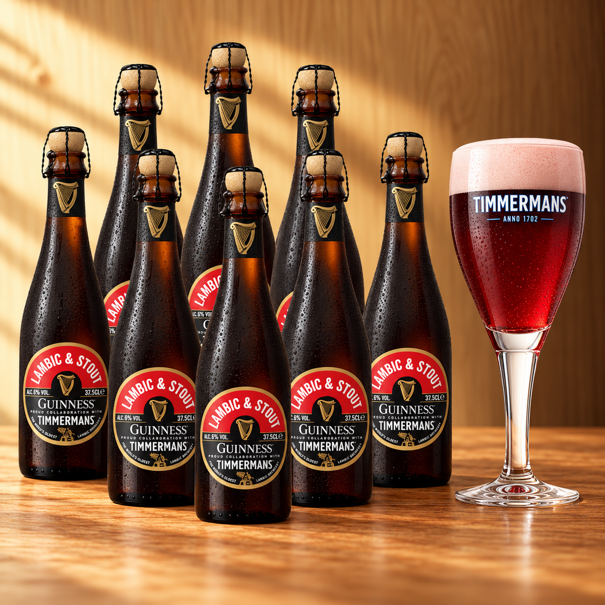Timmermans &amp; Guinness Lambic &amp; Stout Beer Gift Set (8 Pack) with Official Timmermans Glass - 375ml Bottles