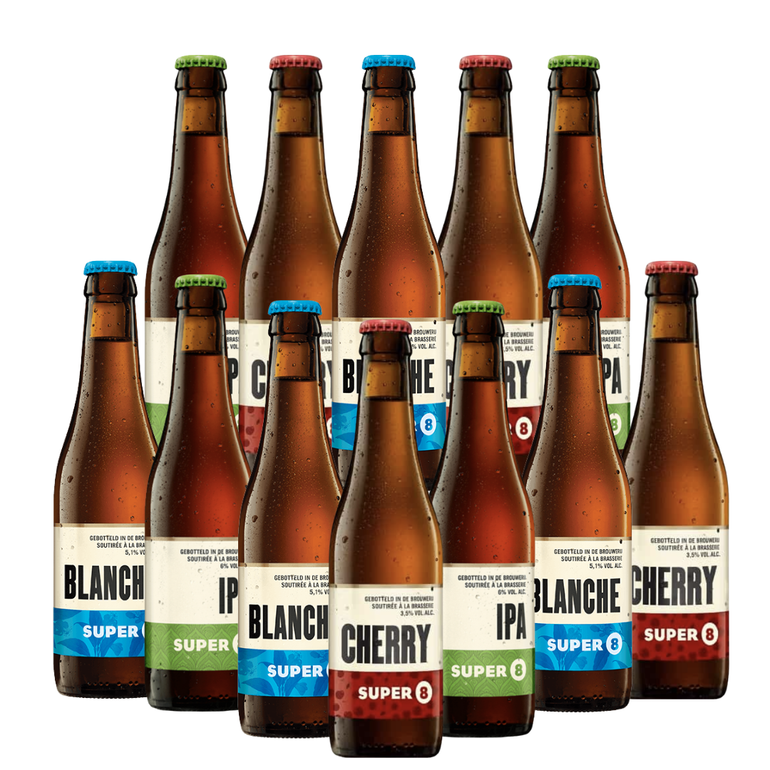 Haacht Super 8 Mixed Belgian Beer Case – 12 Pack (IPA, Blanche, Cherry)