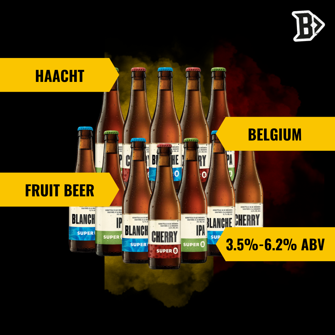 Haacht Super 8 Mixed Belgian Beer Case – 12 Pack (IPA, Blanche, Cherry)