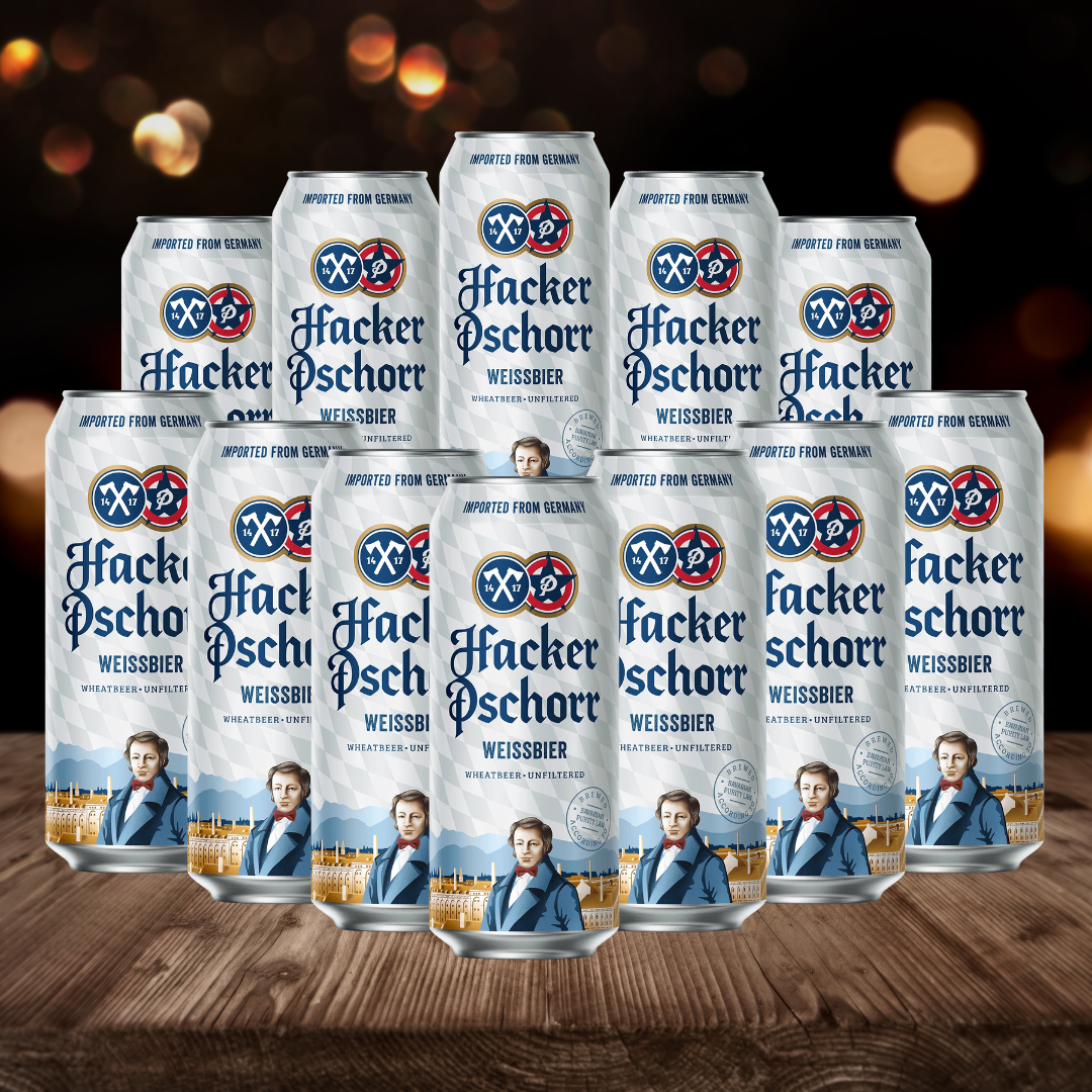 Hacker Pschorr Hefe Weissbier German Wheat Beer 500ml Cans - 5.5% ABV (12 Pack) - BEERHUNTER