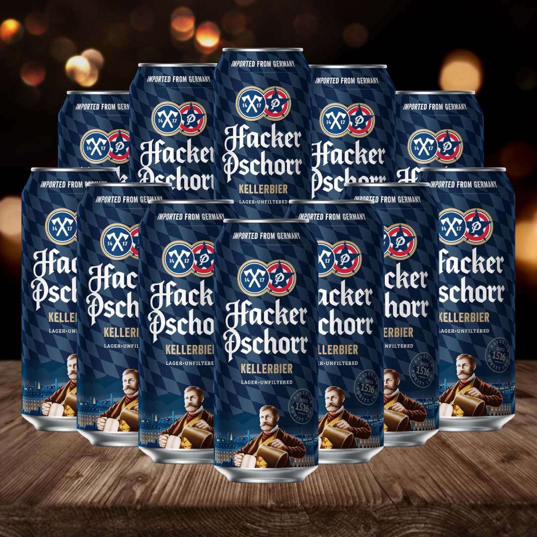 Hacker Pschorr Kellerbier German Lager 500ml Cans – 5.5% ABV (12 Pack) - BEERHUNTER