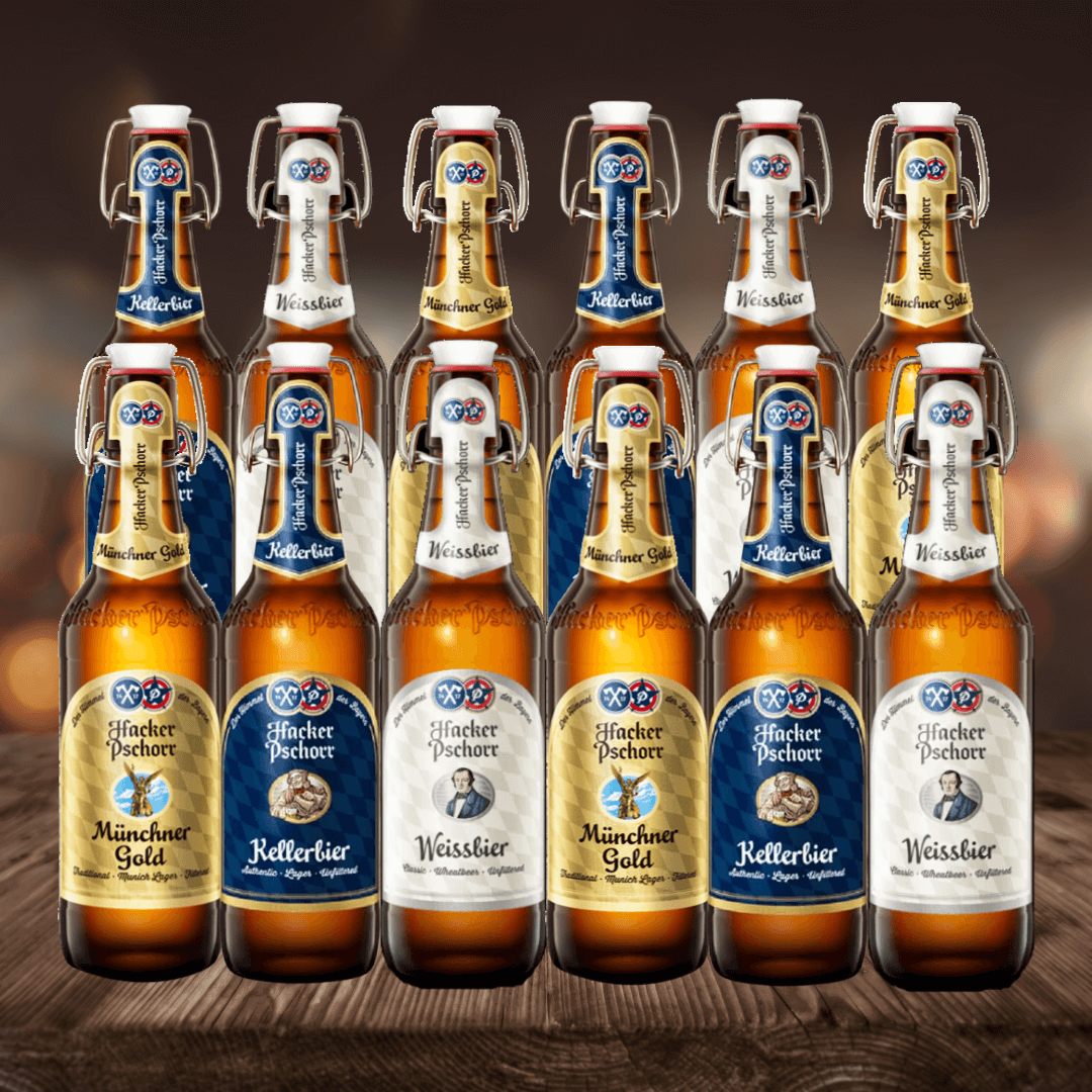 Hacker Pschorr Mixed Beer Case of German Weissbier, Kellerbier &amp;amp; Gold Pack (12 Pack) - BEERHUNTER